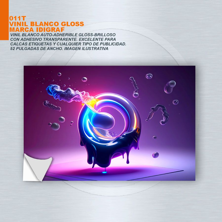 VINIL BLANCO GLOSS MARCA IDIGRAF ADHESIVO TRANSPARENTE