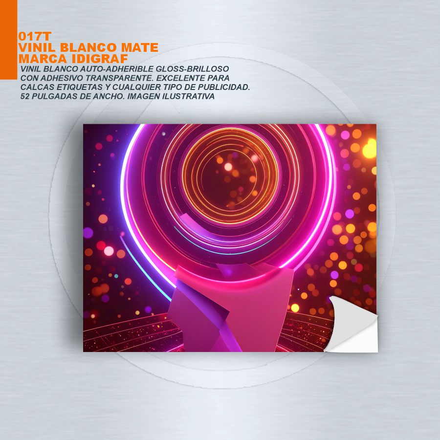 VINIL BLANCO-MATTE MARCA IDIGRAF ADHESIVO TRANSPARENTE ECO-SOL