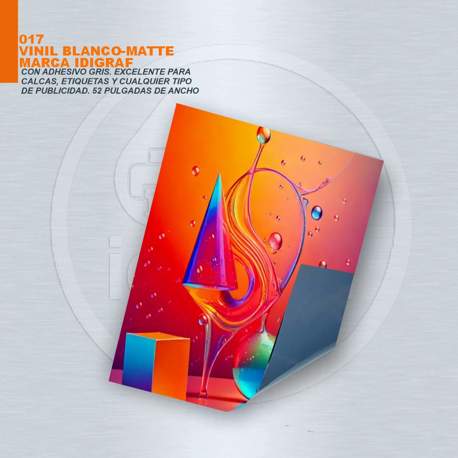 VINIL BLANCO-MATTE MARCA IDIGRAF ADHESIVO GRIS ECO-SOL